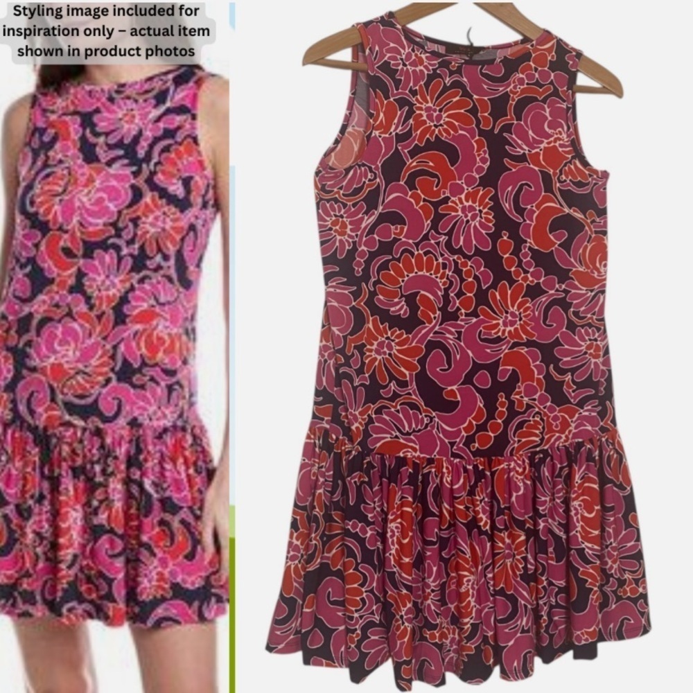 NEW Trina Turk Drop Waist Mini Dress Floral Sleeveless Pink Red Blue XS MSRP$168